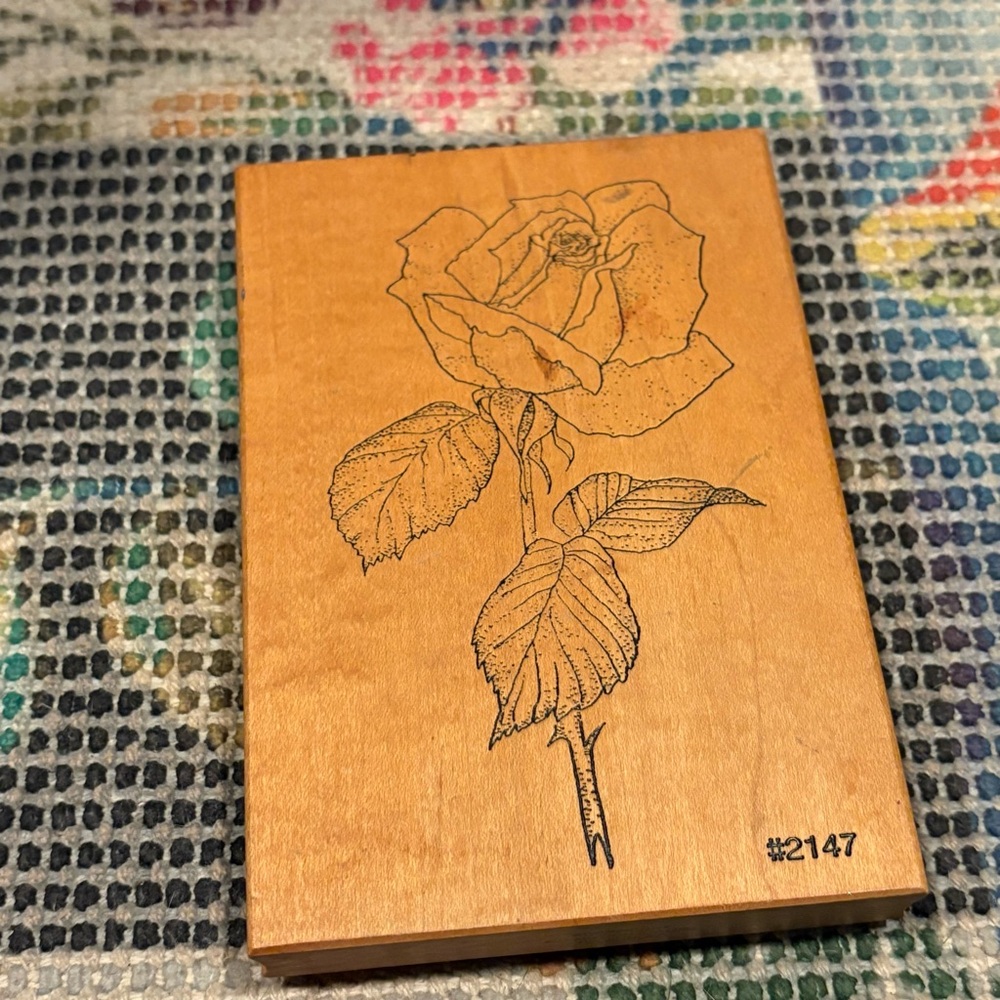 Vintage Co-Motion Wooden Stamp Rose EUC Tucson AZ #2147 Retro Creative Crafting